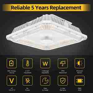 Lumière LED pour auvent de station-service 100W 5000K IP65 en aluminium pour garage, entrepôt, bureau, garantie 5 ans, certifiée ETL DLC CE - Product Image 2