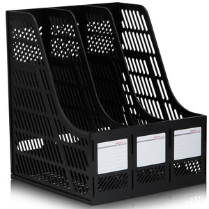 Deli Triple File Frame 9847 Blue Plastic File Holder Office Document Organizer Three Layer File Rack - Product Image 2