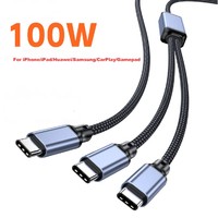 Kabel 2 in 1 Tipe-C Dual Tipe-C 100W Pengisian Cepat Paduan Aluminium Konduktor Tembaga Murni iPhone 16/15 Laptop iPad untuk Switch
