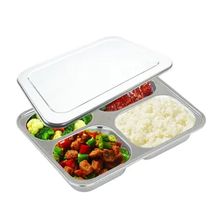 metal lunch tray with 4 compartments for children kids children lunch box container with PP lid for kids