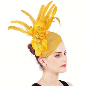 Chapeau de mode de haute qualité, nouveau, de style boutique, avec plume, coiffe de mariée, accessoires pour cheveux en toile de jute, fascinateur pour robe de banquet, mariage - Product Image 1