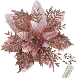 Décorations de Noël Simulation Fleur Flocage Tissu Poudre Fleurs De Noël - Product Image 1