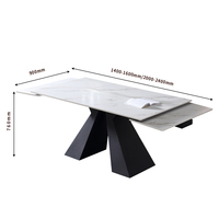 Table à manger extensible en pierre frittée, motif marbre blanc, base noire géométrique, 6-8 places, mobilier de salle à manger moderne