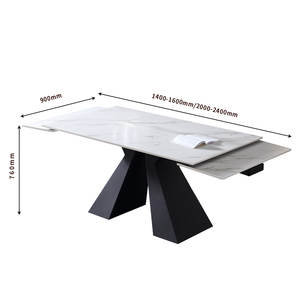 Tavolo <span class=keywords><strong>da</strong></span> <span class=keywords><strong>Pranzo</strong></span> Allungabile in Pietra Sinterizzata, Motivo Marmo Bianco, Base Nera Geometrica, 6-8 Posti, Arredamento Moderno <span class=keywords><strong>per</strong></span> <span class=keywords><strong>Sala</strong></span> <span class=keywords><strong>da</strong></span> <span class=keywords><strong>Pranzo</strong></span> - Product Image 6