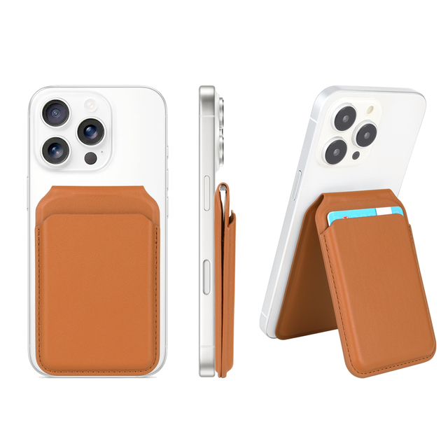 RFID Blocking Custom logo Slim Minimalist Pu Leather Card Holder Magnet Card Holder magsafe Wallet with Stand