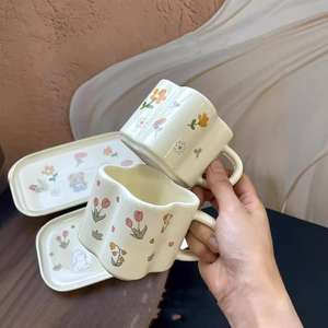 Ensemble tasse et soucoupe en porcelaine DZ, motif animal mignon en crème, design coréen, passe au lave-vaisselle et au micro-ondes, réutilisable pour le petit-déjeuner et les desserts - Product Image 5