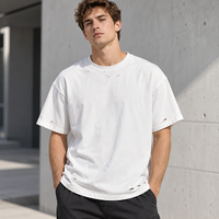 T-shirt en coton pur 300G, style vintage délavé et troué, coupe oversize, vente en gros, manches courtes pour hommes