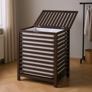 Cesto Portabiancheria in Bambù 55 L, Colore Caffè, Rettangolare con Fodera Rimovibile, Design Moderno, Tipo Verticale - Product Image 2