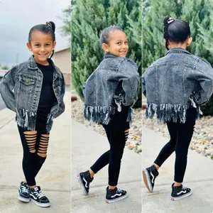 Nouveau design Veste en jean vintage d'automne pour enfants Veste décontractée à la mode pour garçons et filles Vestes en jean confortables à franges lavées pour enfants