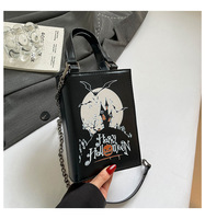 Offre spéciale Halloween PU cuir petit carré téléphone sac à bandoulière personnalisé gothique noir Style drôle magique livre chaîne sac à main
