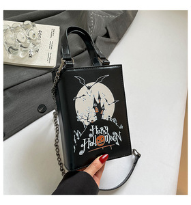 Hot Selling Halloween PU Leather <strong>Small</strong> Square Phone Shoulder Bag Custom Gothic <strong>Black</strong> Style Funny Magic Book Chain <strong>Handbag</strong> - Product Image 6