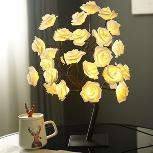 24 LEDs Rose <strong>Tree</strong> <strong>Light</strong> <strong>with</strong> Flat Base USB Home Decor Button Control 33cm Length for Home Indoor Bedroom Decoration Night <strong>Lights</strong> - Product Image 3