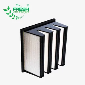 Toptan ePM1 80% F9 cam elyaf kağıt 592x592x292 plastik çerçeve düşük basınç düşüşü v-banka kompakt filtreler