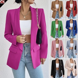 <span class=keywords><strong>Blazer</strong></span> minimalista color caramella da donna con tasche <span class=keywords><strong>in</strong></span> maglia a tinta unita - Product Image 2
