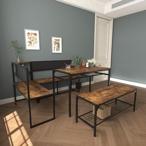 Ensemble de table <span class=keywords><strong>à</strong></span> <span class=keywords><strong>manger</strong></span> <span class=keywords><strong>en</strong></span> métal industriel pour 4 <span class=keywords><strong>à</strong></span> 6 personnes, 3 pièces, banc d'angle gauche pour <span class=keywords><strong>salle</strong></span> <span class=keywords><strong>à</strong></span> <span class=keywords><strong>manger</strong></span>, 43,3 pouces, acier inoxydable, ODM/OEM - Product Image 2