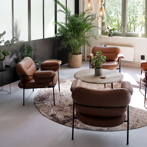 โซฟาสไตล์นอร์ดิกสีน้ำตาล เฟอร์นิเจอร์ห้องนั่งเล่น เก้าอี้พักผ่อนดีไซน์ทันสมัย หุ้มด้วยหนัง - Product Image 6