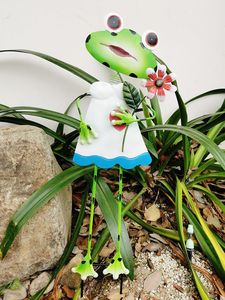 오니야 귀여운 금속 개구리 정원 장식품 만화 커플 동물 꽃 조각품 야외 잔디밭 화분 장식품 - Product Image 2