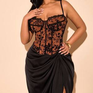 Top corset à imprimé floral de style royal, dos ouvert sexy, bandage croisé, <span class=keywords><strong>bustier</strong></span>, sortie, rendez-vous galant, soirée en boîte de nuit, camisole à armatures - Product Image 1