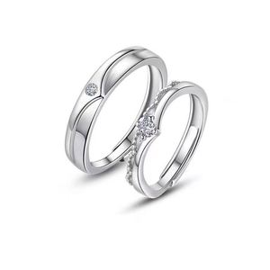 Anillo de Pareja Plateado con Circonita, Anillos Abiertos de Diamantes para Mujer y Hombre, Joyería de Boda y Compromiso - Product Image 5