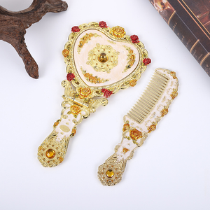 Rose Opvouwbare Make-Up Spiegel Retro Draagbare Beauty Handvat Tafellegering Shell Sieraden - Product Image 5