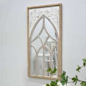 Espejo de Pared Rectangular de Madera con Tallado Floral, Estilo Rústico Vintage para Decoración del Hogar, Venta al Por Mayor - Product Image 1