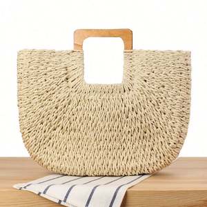 Sac de plage en paille fait main avec poignée en bois, grande capacité, pour l'été, avec port USB et GPS intégré, vente en gros - Product Image 5