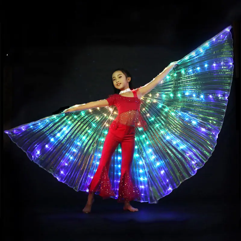 Lumières LED Danse du ventre Ailes d'Isis Ailes de danse du ventre Ailes de danse d'ange lumineuses avec bâtons télescopiques Tiges flexibles pour adultes et enfants