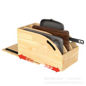 Wooden Kitchen Storage Box With Sliding Tray For <b>Pot</b> <b>Lid</b> Cutting Board Organizer Cabinet Drawer Organizer Rectangle Shape - Product Image 4