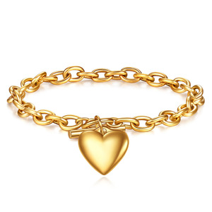 Bracelet en acier inoxydable en forme de cœur, couleur or, unisexe, bijoux cadeau, bracelet à fermoir OT - Product Image 1