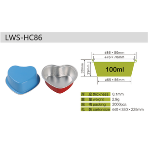 Petite moule à cupcakes jetable en aluminium 100 ml en forme de cœur, <span class=keywords><strong>plat</strong></span> à gâteau en aluminium coloré avec couvercle en plastique - Product Image 4