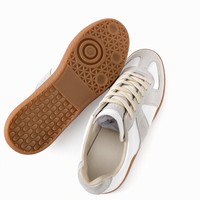 Chaussures de sport décontractées unisexes en cuir blanc, semelle plate Oxford antidérapante, style allemand