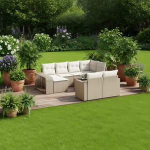 Conjunto de Sofás de Jardín de Ratán Beige para 6 Personas, Muebles de Exterior Resistentes a la Intemperie, Diseño Contemporáneo - Product Image 2