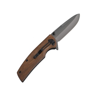 Coltello tascabile tattico pieghevole rivestito in titanio all'ingrosso con manico in Wenge Grey campeggio coltello di sopravvivenza OEM personalizzabile - Product Image 4