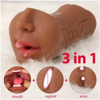 Godet de masturbation masculin 3-en-1 en TPE, souple et de qualité médicale, avec fonctions de succion et de simulation de vagin, bouche et vulve, pour une stimulation orale réaliste