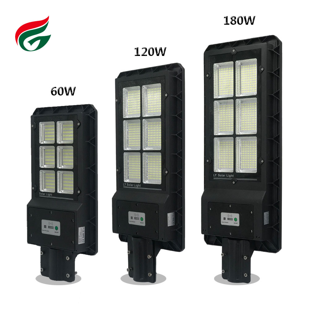 Alto brillo al aire libre IP65 impermeable solar de la batería de litio 60w 180W integrada luz solar led de calle 120W