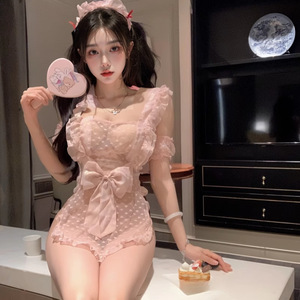 ชุดนอนซีทรูลูกไม้สไตล์ญี่ปุ่น แต่งโบว์หวานๆ พร้อมสายรัด ชุดยูนิฟอร์มแม่บ้าน สำหรับผู้หญิง ฤดูใบไม้ผลิและฤดูใบไม้ร่วง - Product Image 3