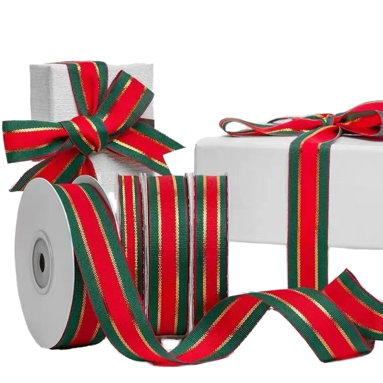 Christmas Red Green Vertical Striped Ribbon - Multiple Widths for Gift Box Wrapping & Bow Making