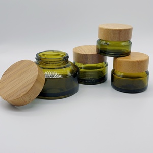 Série d'emballage cosmétique bouteille en verre vert <span class=keywords><strong>olive</strong></span> et pot en verre avec pompe/couvercle/compte-gouttes/bouteilles de pompe de pulvérisation en bambou - Product Image 5
