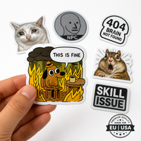 Impression d'étiquettes autocollantes découpées sur mesure avec logo de marque d'entreprise, motifs humoristiques de memes d'Internet, étiquettes de marque écologiques