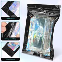 Sacs refermables holographiques transparents en Mylar de 3,5 g avec fermeture éclair, anti-odeur, en plastique noir, pour bonbons, pochettes d'emballage holographiques