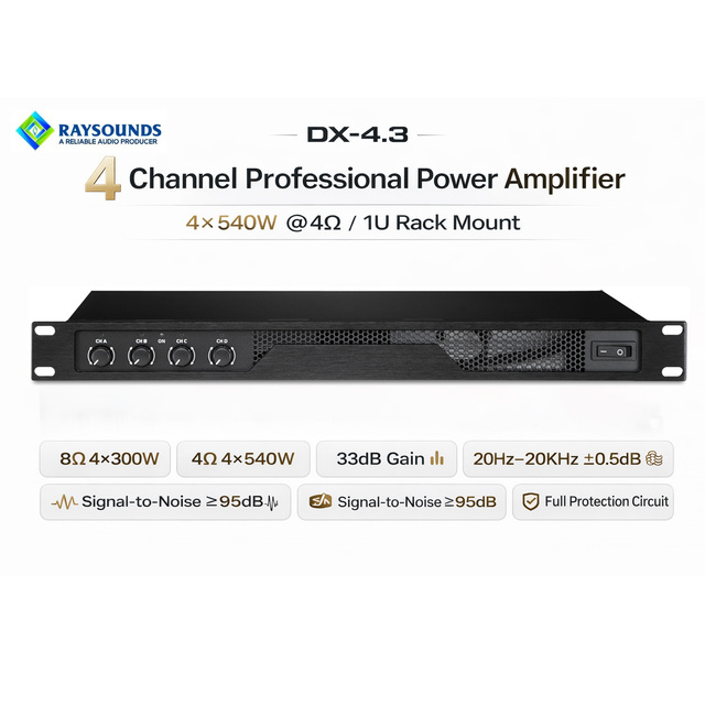 Raysounds 4 Channel Professional Metal Power Amplifier 4x540W 4 1U Rack PA Audio for Live Sound System