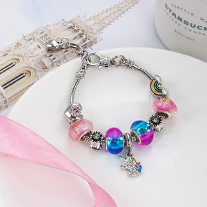 Fashion Crystal Colorful <strong>Large</strong> Hole <strong>Bead</strong> Unicorn Charm Handmade Adjustable Beaded <strong>Bracelet</strong> for Women Jewelry - Product Image 2