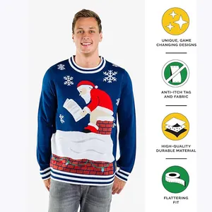 Acrylic Knitted Custom Cable Jacquard Oversized Wholesale Loose Crew Neck Ugly Christmas Xmas Sweater