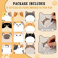 12 pièces/ensemble dessin animé chat forme bloc-notes auto-adhésif Note autocollante Message Note forme irrégulière autocollant décoratif personnalisable