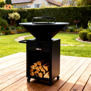 Parrilla de Carbón de Hierro Fundido Moderna Gnee Garden con Carro de Almacenamiento de Leña, Acabado Mate, Chimenea para Exteriores - Product Image 1