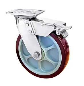 Qingdao Zhurui /5/6/8 Inch Goede Kwaliteit Industrie 100/125/150/200Mm Zware Roestvrij Staal 304 Vork Swivel Caster Pu Wiel