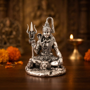 Statues de dieux en argent pur, sculpture religieuse plaquée argent du Dieu Shiva pour la décoration et la dévotion des temples domestiques - Product Image 5