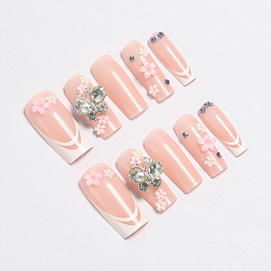 <span class=keywords><strong>Uñas</strong></span> Postizas Francesas con Pedrería de Mariposa 3D, 24 Piezas, Color <span class=keywords><strong>Rosa</strong></span> Nude, Acrílicas, para Mujer - Product Image 1