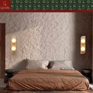 Applique murale asymétrique en travertin beige naturel GOLDKING pour chambre à coucher, avec globe givré, OEM ODM personnalisé, vente directe - Product Image 6