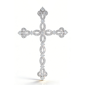 CUSTOM SILVER 10K/14K/18K GOLD PLATED LAB GROWN CVD DIAMOND CLASSIC ENGAGEMENT <b>GIFT</b> SWEATER CHAIN NECKLACE CROSS PENDANT - Product Image 3